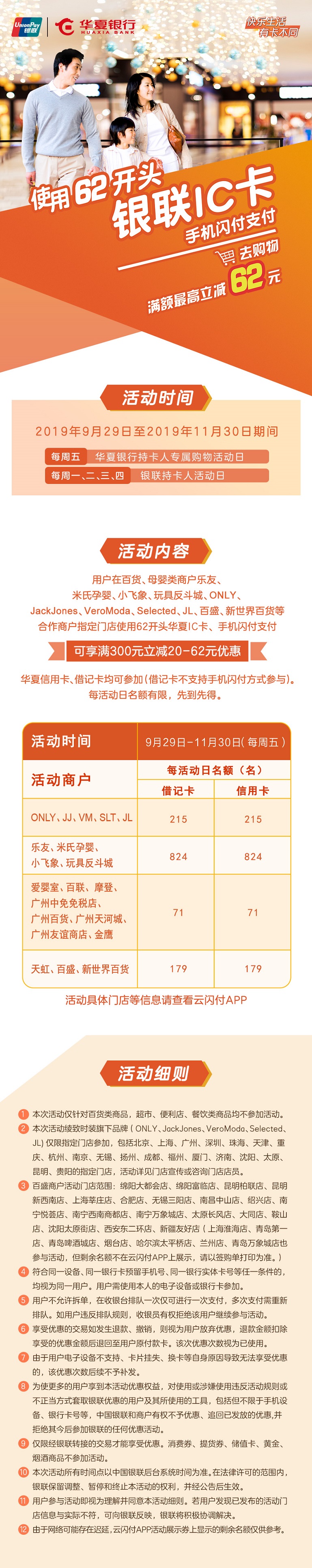 “快樂生活 有卡不同”華夏銀聯卡最高減162元
